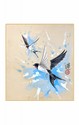 SHIKISHI Coppia di rondini dipinte a mano cm. 24x27 -S36